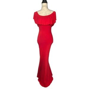Jaide Clothing Slim Fit Bottom Flare Maxi Ruffle Stretch Dress Size Small